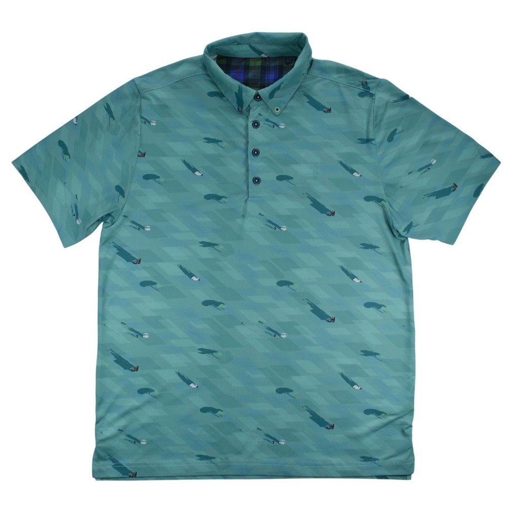 William Murray Golf Mens Medium Teal Green Golfer Print Polo Shirt Short Sleeve